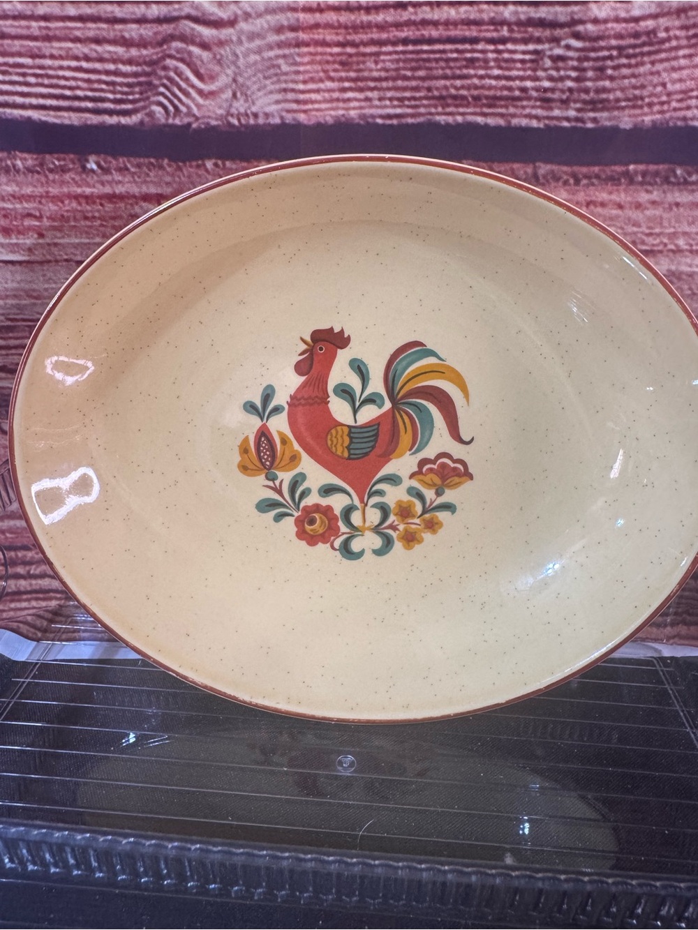 "Reveille Rooster” Vintage 1050’s Yellow Rooster Motif Serving Bowl with Red Rim